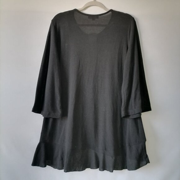 NWT Suzanne Betro Womens Black Round Neck 3/4 Sleeve Ruffle Hem Tunic Top Sz 1X - Picture 4 of 6